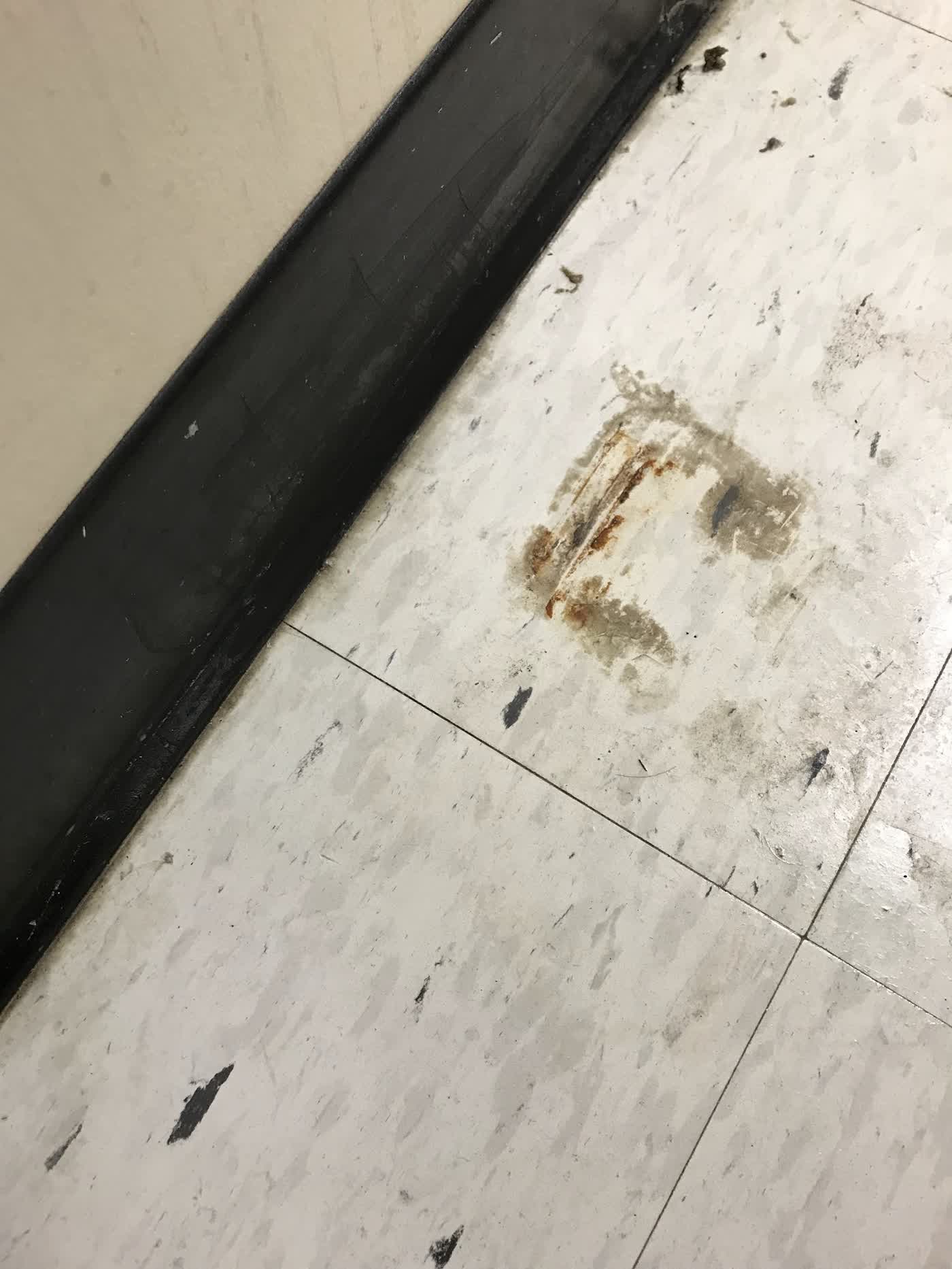VCT before stripping — stained and worn field