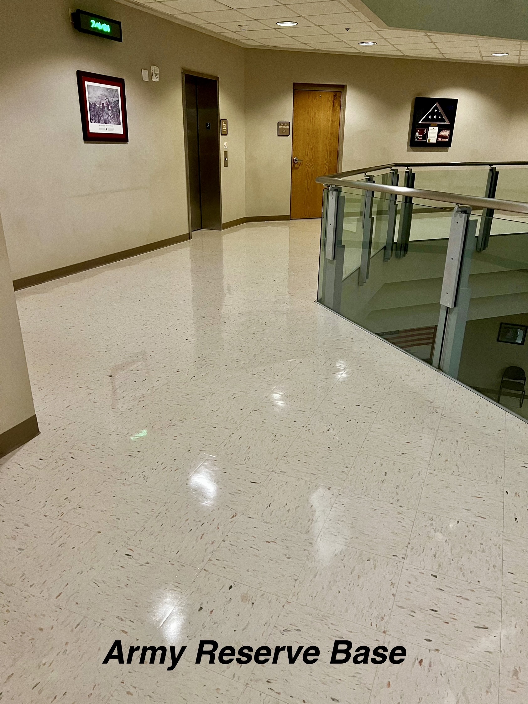 Army Reserve Base — elevator hallway after restoration